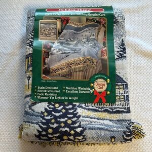 Trim a Home Holiday Throw Blanket with Scenic Town Design. 50” x 60”.